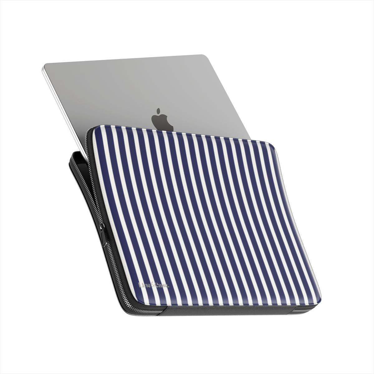 Reverse Linen Navy Stripes Premium Laptop Sleeve