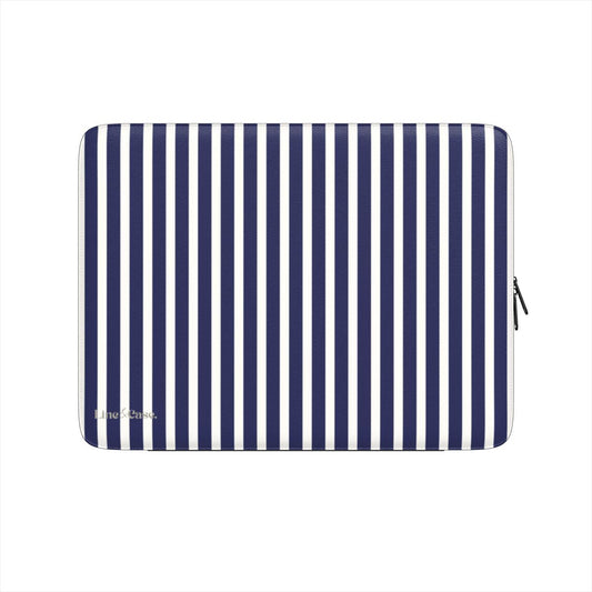 Reverse Linen Navy Stripes Premium Laptop Sleeve